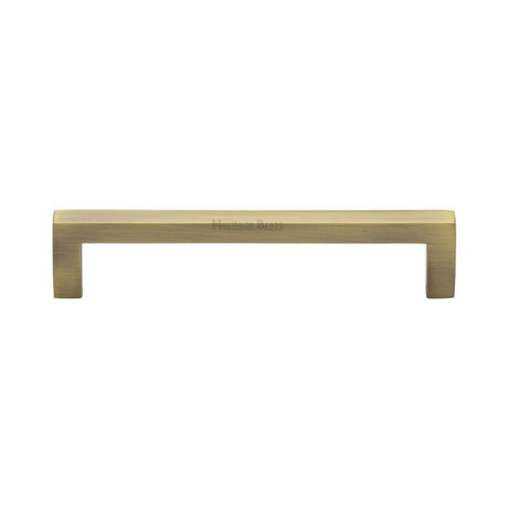 This is an image of a Heritage Brass - Cabinet Pull Square Metro Design 128mm CTC Antique Brass Finish, c0339-128-at that is available to order from Trade Door Handles in Kendal.