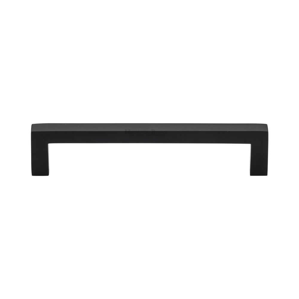 This is an image of a Heritage Brass - Cabinet Pull Square Metro Design 128mm CTC Matt Black Finish, c0339-128-bkmt that is available to order from Trade Door Handles in Kendal.