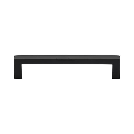 This is an image of a Heritage Brass - Cabinet Pull Square Metro Design 128mm CTC Matt Black Finish, c0339-128-bkmt that is available to order from Trade Door Handles in Kendal.