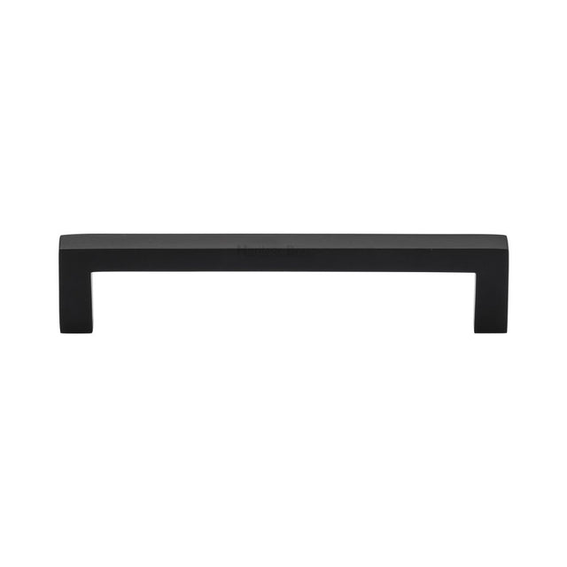 This is an image of a Heritage Brass - Cabinet Pull Square Metro Design 128mm CTC Matt Black Finish, c0339-128-bkmt that is available to order from Trade Door Handles in Kendal.