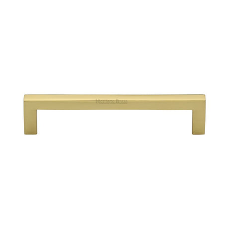 This is an image of a Heritage Brass - Cabinet Pull Square Metro Design 128mm CTC Polished Brass Finish, c0339-128-pb that is available to order from Trade Door Handles in Kendal.