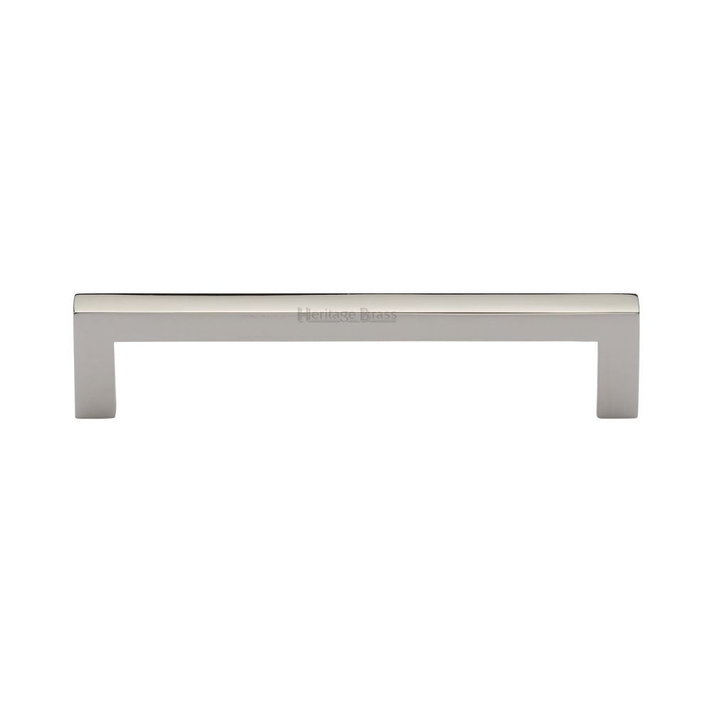 This is an image of a Heritage Brass - Cabinet Pull Square Metro Design 128mm CTC Polished Nickel Finish, c0339-128-pnf that is available to order from Trade Door Handles in Kendal.