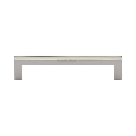 This is an image of a Heritage Brass - Cabinet Pull Square Metro Design 128mm CTC Polished Nickel Finish, c0339-128-pnf that is available to order from Trade Door Handles in Kendal.