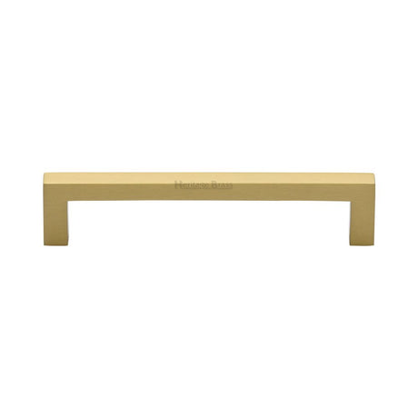 This is an image of a Heritage Brass - Cabinet Pull Square Metro Design 128mm CTC Satin Brass Finish, c0339-128-sb that is available to order from Trade Door Handles in Kendal.