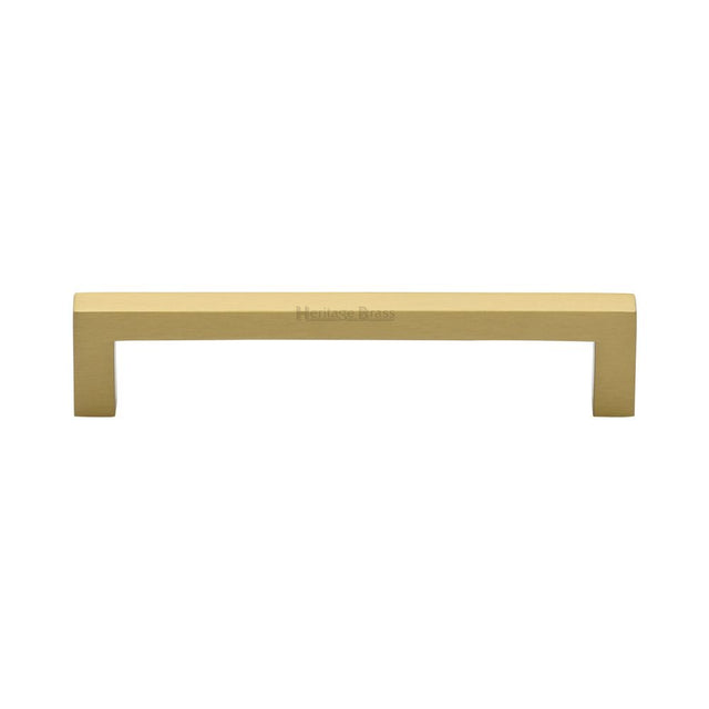 This is an image of a Heritage Brass - Cabinet Pull Square Metro Design 128mm CTC Satin Brass Finish, c0339-128-sb that is available to order from Trade Door Handles in Kendal.