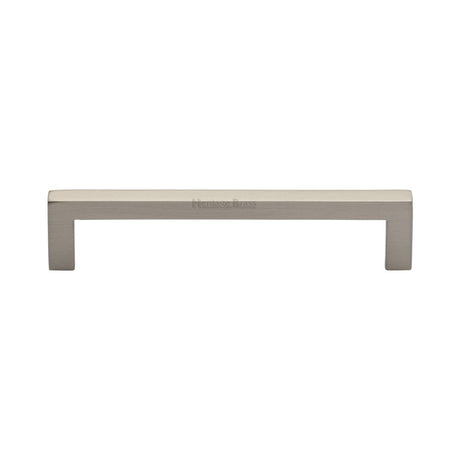 This is an image of a Heritage Brass - Cabinet Pull Square Metro Design 128mm CTC Satin Nickel Finish, c0339-128-sn that is available to order from Trade Door Handles in Kendal.