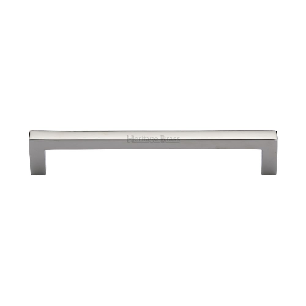 This is an image of a Heritage Brass - Cabinet Pull Square Metro Design 160mm CTC Polished Nickel Finish, c0339-160-pnf that is available to order from Trade Door Handles in Kendal.