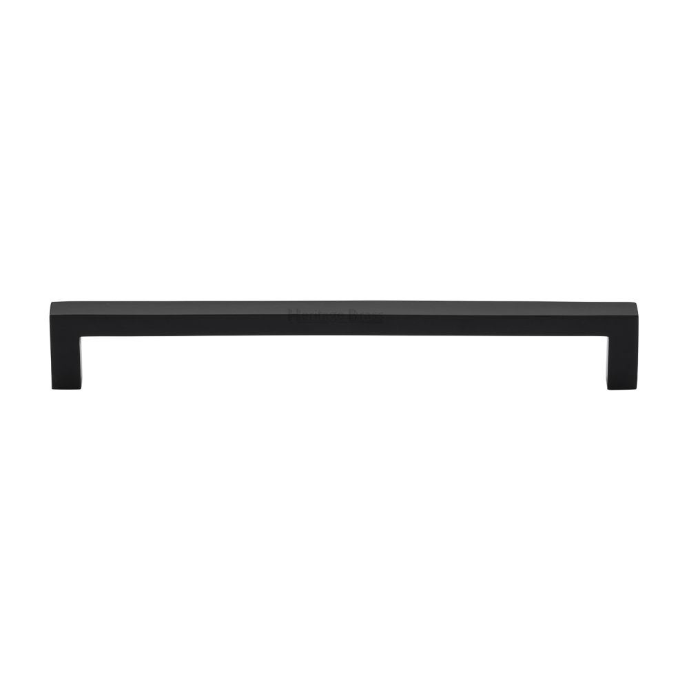 This is an image of a Heritage Brass - Cabinet Pull Square Metro Design 192mm CTC Matt Black Finish, c0339-192-bkmt that is available to order from Trade Door Handles in Kendal.