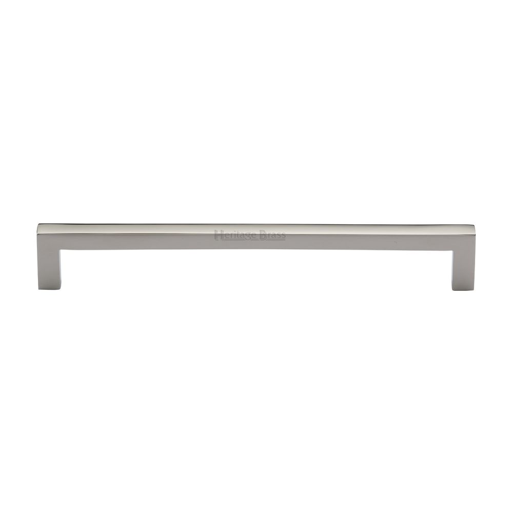 This is an image of a Heritage Brass - Cabinet Pull Square Metro Design 192mm CTC Polished Nickel Finish, c0339-192-pnf that is available to order from Trade Door Handles in Kendal.