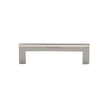 This is an image of a Heritage Brass - Cabinet Pull Square Metro Design 96mm CTC Polished Nickel Finish, c0339-96-pnf that is available to order from Trade Door Handles in Kendal.