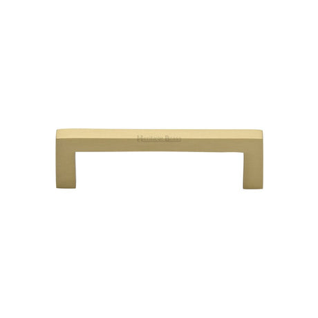 This is an image of a Heritage Brass - Cabinet Pull Square Metro Design 96mm CTC Satin Brass Finish, c0339-96-sb that is available to order from Trade Door Handles in Kendal.