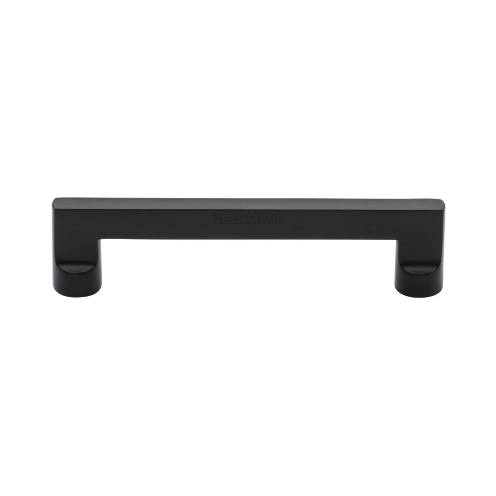 This is an image of a Heritage Brass - Cabinet Pull Apollo Design 128mm CTC Matt Black Finish, c0345-128-bkmt that is available to order from Trade Door Handles in Kendal.