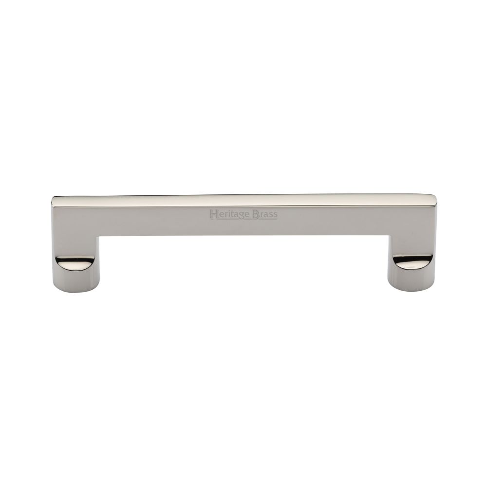 This is an image of a Heritage Brass - Cabinet Pull Apollo Design 128mm CTC Polished Nickel Finish, c0345-128-pnf that is available to order from Trade Door Handles in Kendal.