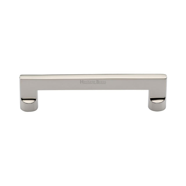 This is an image of a Heritage Brass - Cabinet Pull Apollo Design 128mm CTC Polished Nickel Finish, c0345-128-pnf that is available to order from Trade Door Handles in Kendal.