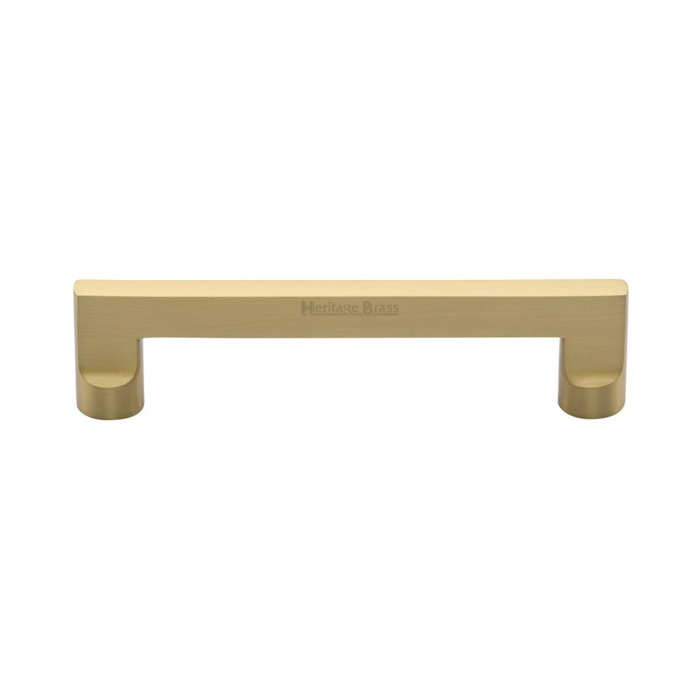 This is an image of a Heritage Brass - Cabinet Pull Apollo Design 128mm CTC Satin Brass Finish, c0345-128-sb that is available to order from Trade Door Handles in Kendal.