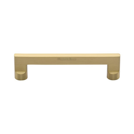 This is an image of a Heritage Brass - Cabinet Pull Apollo Design 128mm CTC Satin Brass Finish, c0345-128-sb that is available to order from Trade Door Handles in Kendal.