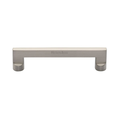 This is an image of a Heritage Brass - Cabinet Pull Apollo Design 128mm CTC Satin Nickel Finish, c0345-128-sn that is available to order from Trade Door Handles in Kendal.