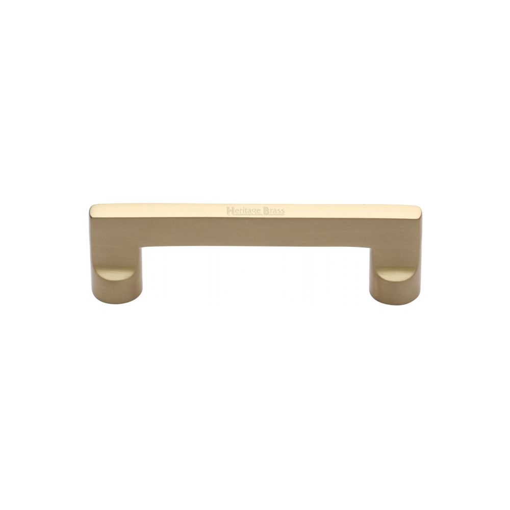 This is an image of a Heritage Brass - Cabinet Pull Apollo Design 96mm CTC Satin Brass Finish, c0345-96-sb that is available to order from Trade Door Handles in Kendal.