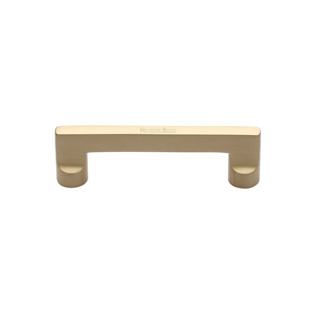 This is an image of a Heritage Brass - Cabinet Pull Apollo Design 96mm CTC Satin Brass Finish, c0345-96-sb that is available to order from Trade Door Handles in Kendal.