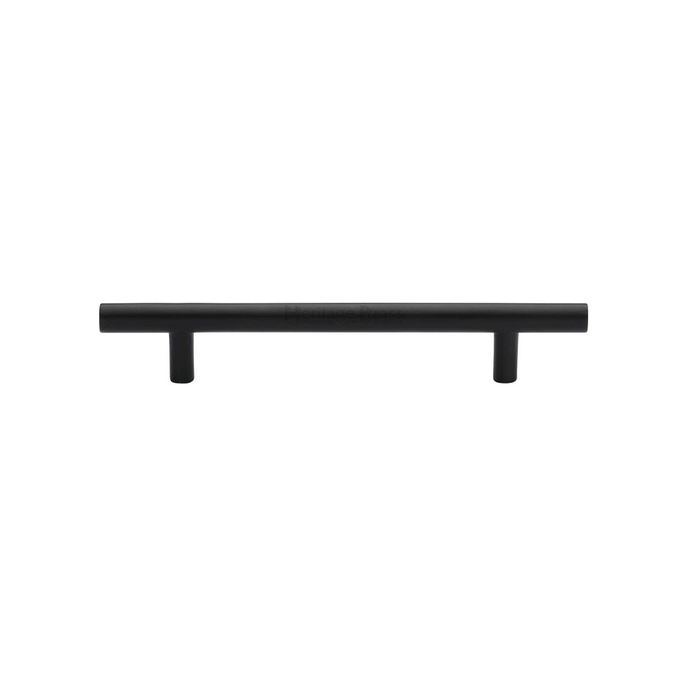 This is an image of a Heritage Brass - Cabinet Pull T-Bar Design 128mm CTC Matt Black Finish, c0361-128-bkmt that is available to order from Trade Door Handles in Kendal.