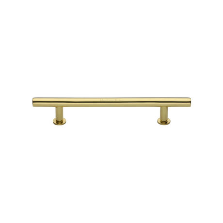 This is an image of a Heritage Brass - Cabinet Pull T-Bar Design with 16mm Rose 128mm CTC Polished Brass F, c0362-128-pb that is available to order from Trade Door Handles in Kendal.