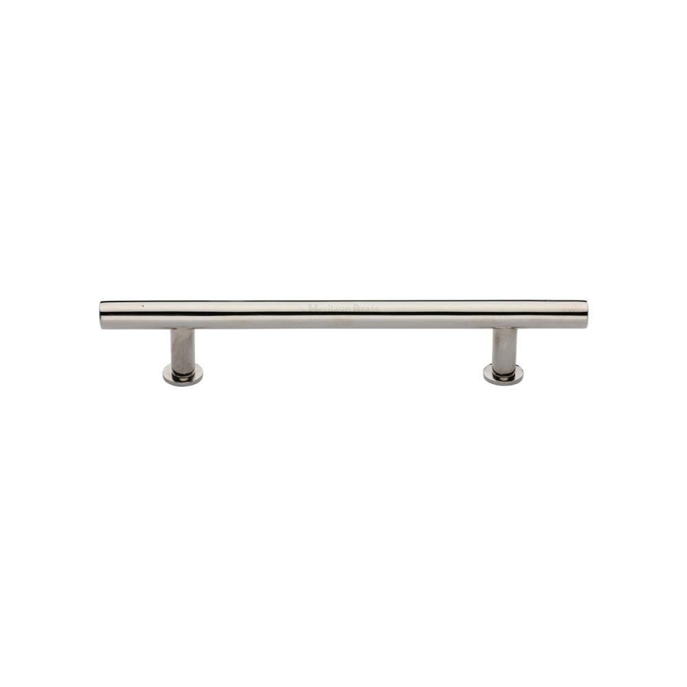 This is an image of a Heritage Brass - Cabinet Pull T-Bar Design with 16mm Rose 128mm CTC Polished Nickel, c0362-128-pnf that is available to order from Trade Door Handles in Kendal.