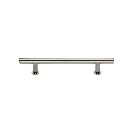 This is an image of a Heritage Brass - Cabinet Pull T-Bar Design with 16mm Rose 128mm CTC Polished Nickel, c0362-128-pnf that is available to order from Trade Door Handles in Kendal.