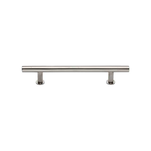 This is an image of a Heritage Brass - Cabinet Pull T-Bar Design with 16mm Rose 128mm CTC Polished Nickel, c0362-128-pnf that is available to order from Trade Door Handles in Kendal.