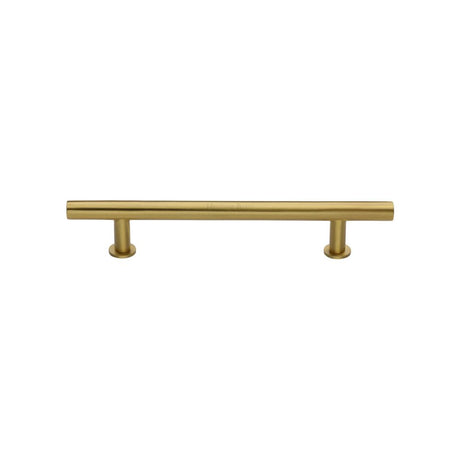 This is an image of a Heritage Brass - Cabinet Pull T-Bar Design with 16mm Rose 128mm CTC Satin Brass F, c0362-128-sb that is available to order from Trade Door Handles in Kendal.