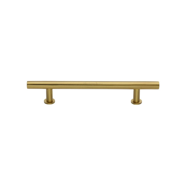 This is an image of a Heritage Brass - Cabinet Pull T-Bar Design with 16mm Rose 128mm CTC Satin Brass F, c0362-128-sb that is available to order from Trade Door Handles in Kendal.