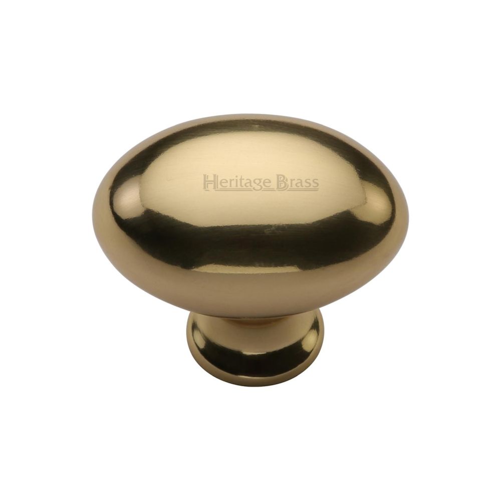 This is a image of a Heritage Brass - Cabinet Knob Victorian Oval Design 32mm Pol. Brass Finish that is available to order from Trade Door Handles in Kendal
