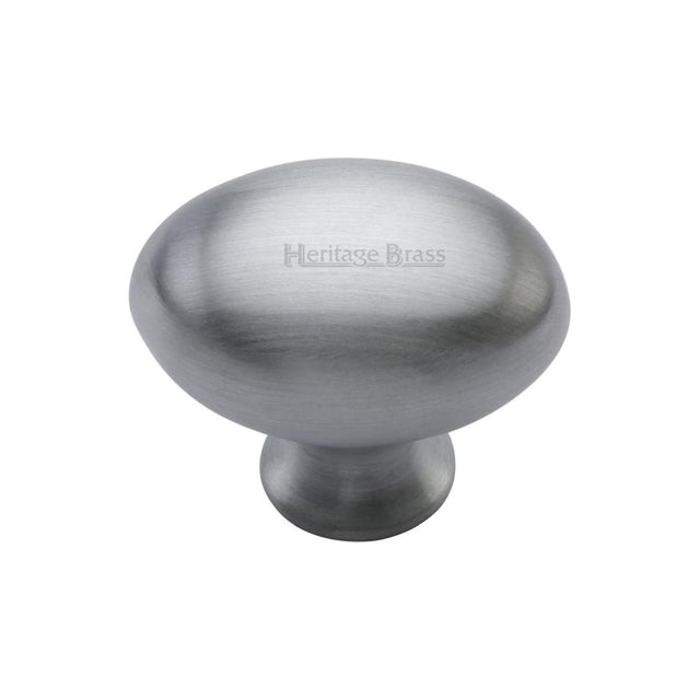 This is an image of a Heritage Brass - Cabinet Knob Victorian Oval Design 32mm Satin Chrome Finish, c114-32-sc that is available to order from Trade Door Handles in Kendal.