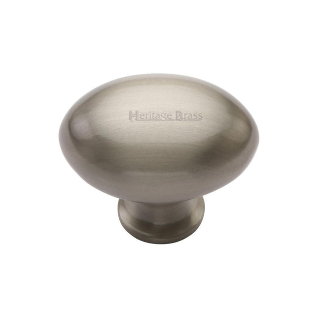 This is a image of a Heritage Brass - Cabinet Knob Victorian Oval Design 32mm Sat. Nickel Finish that is available to order from Trade Door Handles in Kendal