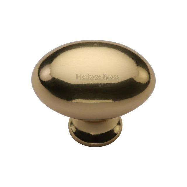 This is a image of a Heritage Brass - Cabinet Knob Victorian Oval Design 38mm Pol. Brass Finish that is available to order from Trade Door Handles in Kendal