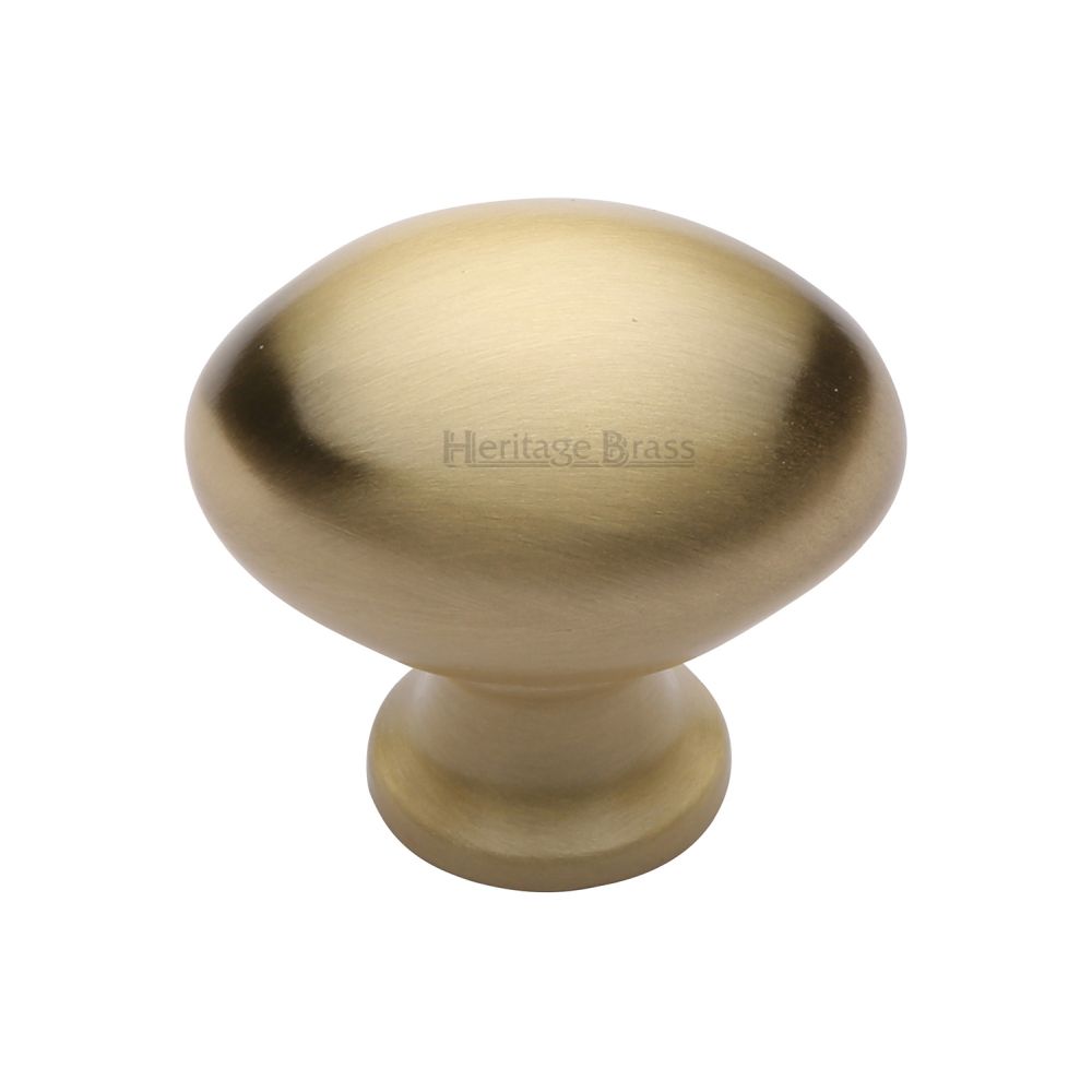 This is a image of a Heritage Brass - Cabinet Knob Victorian Oval Design 38mm Sat. Brass Finish that is available to order from Trade Door Handles in Kendal