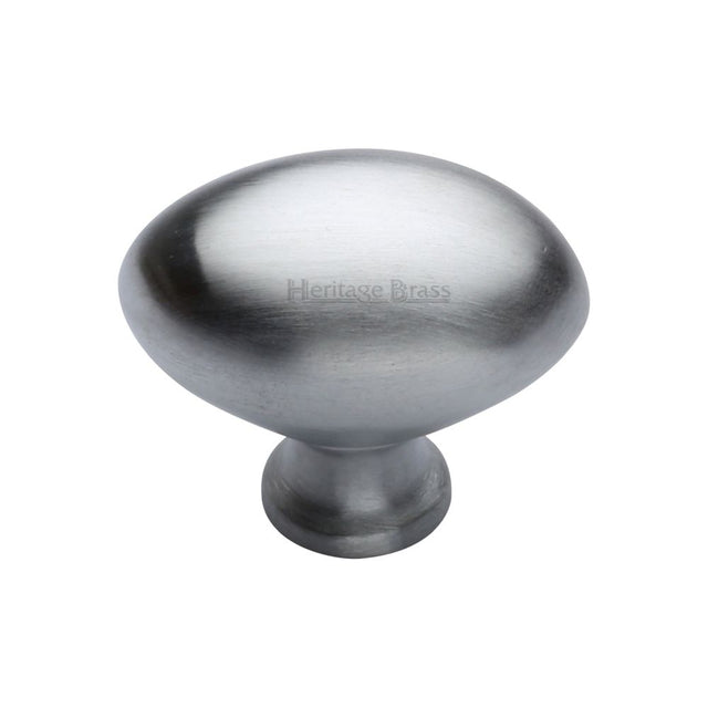 This is an image of a Heritage Brass - Cabinet Knob Victorian Oval Design 38mm Satin Chrome Finish, c114-38-sc that is available to order from Trade Door Handles in Kendal.