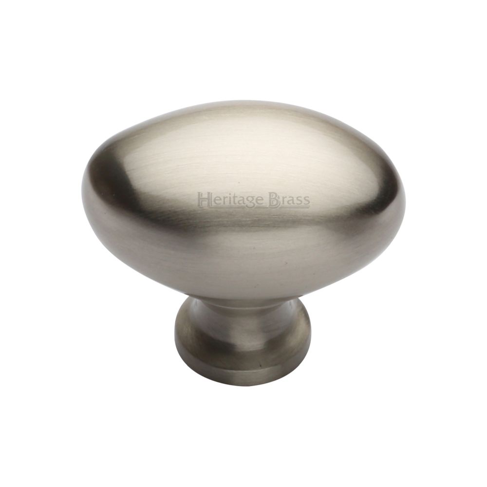 This is an image of a Heritage Brass - Cabinet Knob Victorian Oval Design 38mm Satin Nickel Finish, c114-38-sn that is available to order from Trade Door Handles in Kendal.