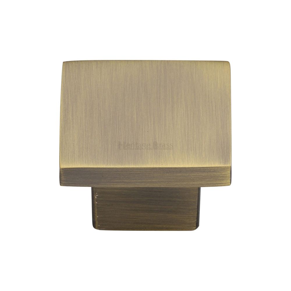 This is an image of a Heritage Brass - Cabinet Knob Classic Square Design 32mm Antique Brass Finish, c1254-32-at that is available to order from Trade Door Handles in Kendal.