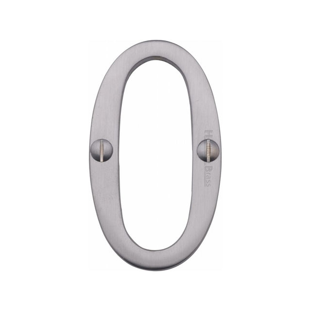 This is an image of a Heritage Brass - Numeral 0 Face Fix 76mm (3") Satin Chrome Finish, c1560-0-sc that is available to order from Trade Door Handles in Kendal.