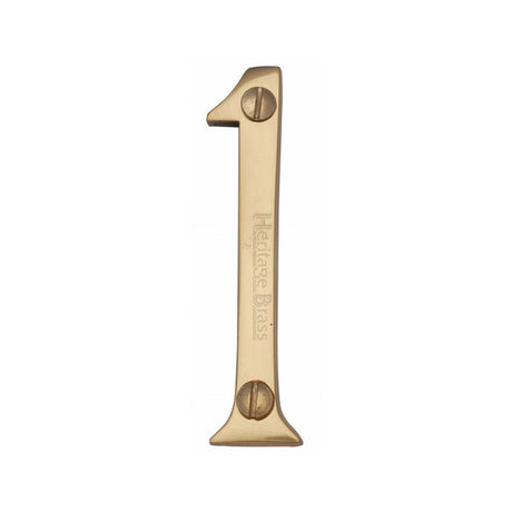 This is an image of a Heritage Brass - Numeral 1 Face Fix 76mm (3") Polished Brass Finish, c1560-1-pb that is available to order from Trade Door Handles in Kendal.