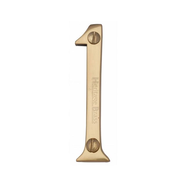 This is an image of a Heritage Brass - Numeral 1 Face Fix 76mm (3") Polished Brass Finish, c1560-1-pb that is available to order from Trade Door Handles in Kendal.