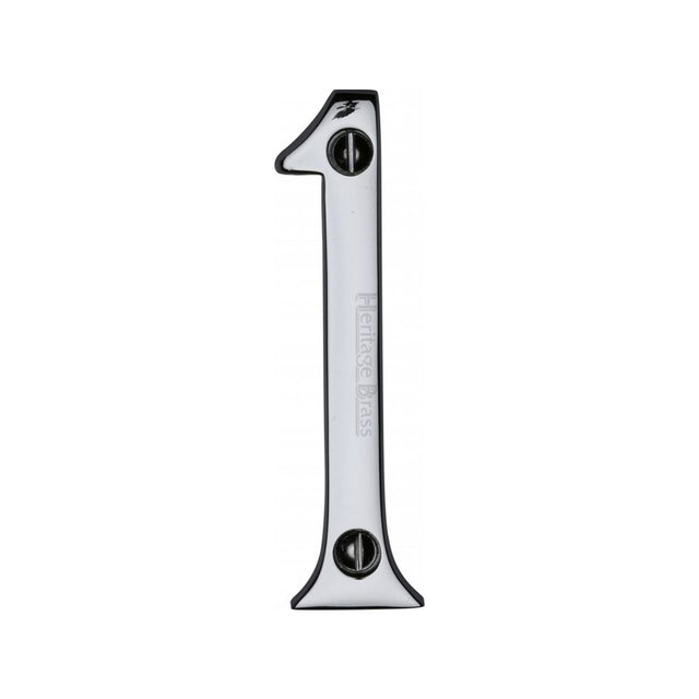 This is an image of a Heritage Brass - Numeral 1 Face Fix 76mm (3") Polished Chrome Finish, c1560-1-pc that is available to order from Trade Door Handles in Kendal.