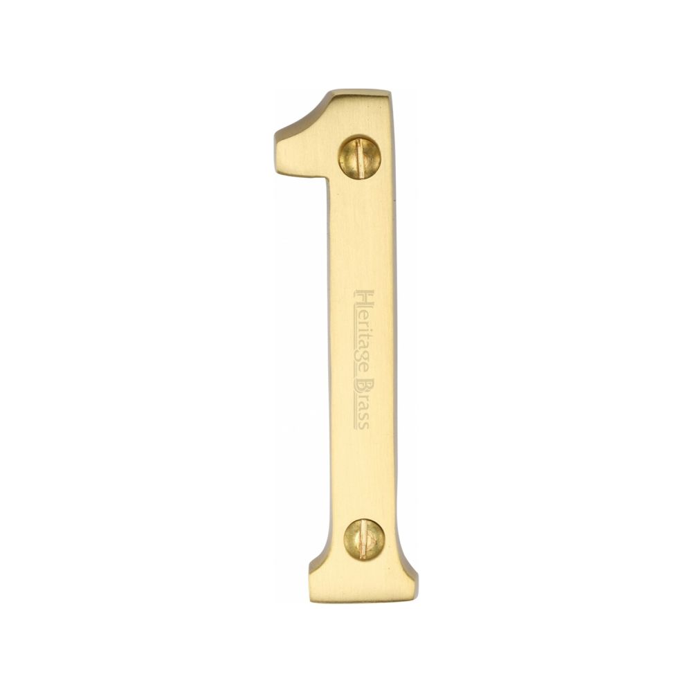 This is an image of a Heritage Brass - Numeral 1 Face Fix 76mm (3") Satin Brass Finish, c1560-1-sb that is available to order from Trade Door Handles in Kendal.