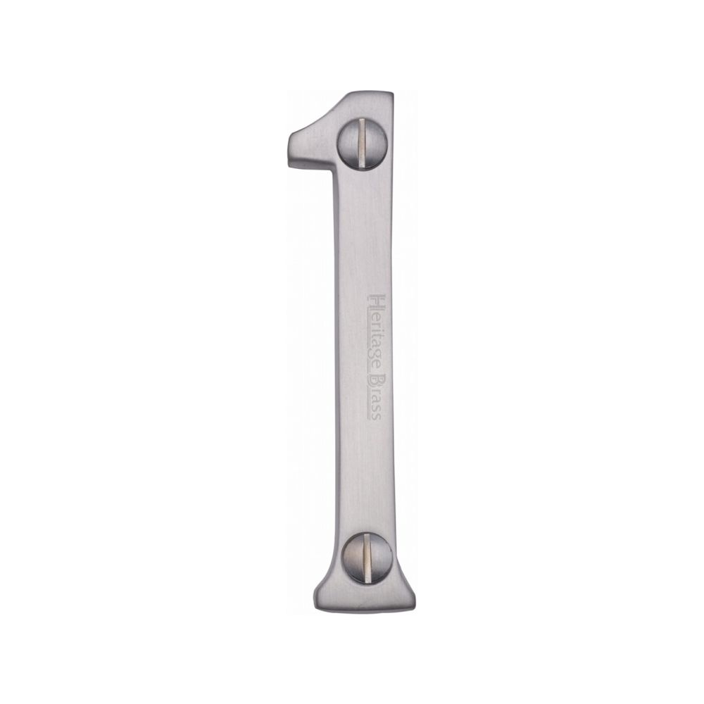 This is an image of a Heritage Brass - Numeral 1 Face Fix 76mm (3") Satin Chrome Finish, c1560-1-sc that is available to order from Trade Door Handles in Kendal.