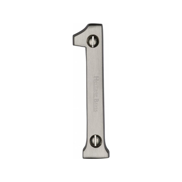 This is an image of a Heritage Brass - Numeral 1 Face Fix 76mm (3") Satin Nickel Finish, c1560-1-sn that is available to order from Trade Door Handles in Kendal.