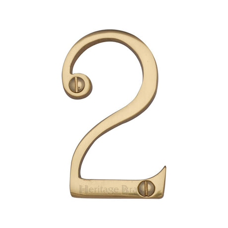 This is an image of a Heritage Brass - Numeral 2 Face Fix 76mm (3") Polished Brass Finish, c1560-2-pb that is available to order from Trade Door Handles in Kendal.