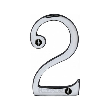 This is an image of a Heritage Brass - Numeral 2 Face Fix 76mm (3") Polished Chrome Finish, c1560-2-pc that is available to order from Trade Door Handles in Kendal.