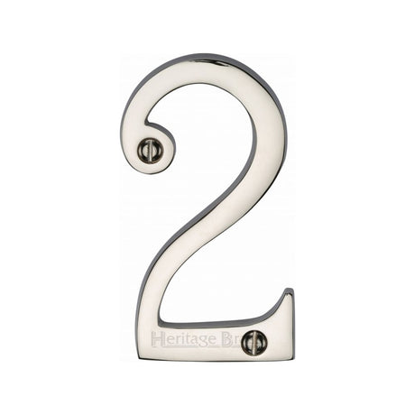 This is an image of a Heritage Brass - Numeral 2 Face Fix 76mm (3") Polished Nickel Finish, c1560-2-pnf that is available to order from Trade Door Handles in Kendal.