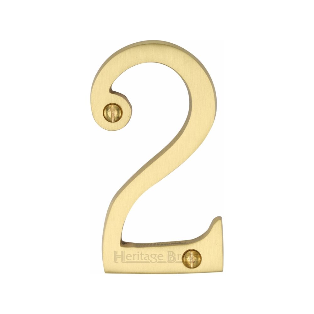 This is an image of a Heritage Brass - Numeral 2 Face Fix 76mm (3") Satin Brass Finish, c1560-2-sb that is available to order from Trade Door Handles in Kendal.