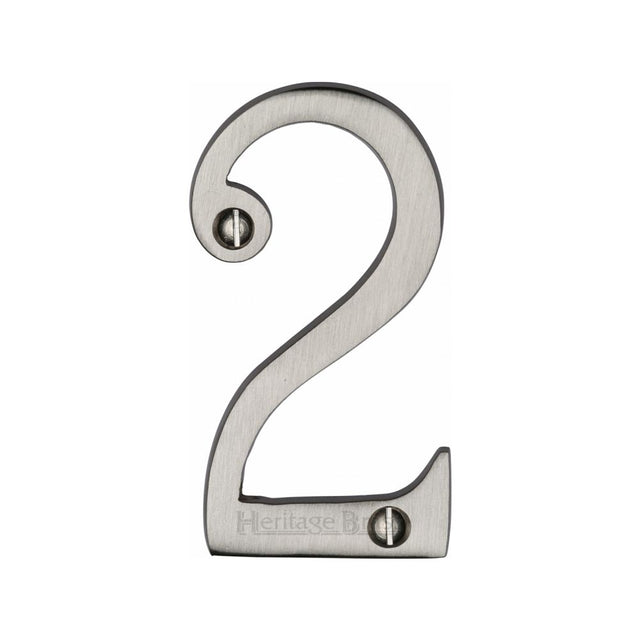 This is an image of a Heritage Brass - Numeral 2 Face Fix 76mm (3") Satin Nickel Finish, c1560-2-sn that is available to order from Trade Door Handles in Kendal.